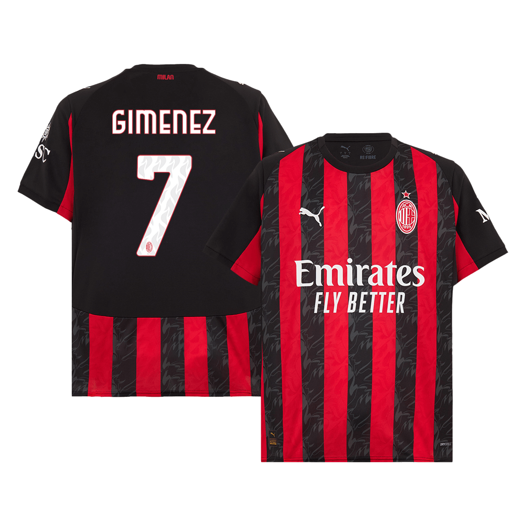 GIMENEZ #7 AC Milan Hjemme Rød og Svart Herrer Fan-drakt 2025/26