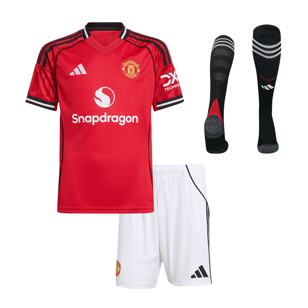 Manchester United Hjemme Barn Draktsett 2025/26 – Trøye + Shorts + Strømper