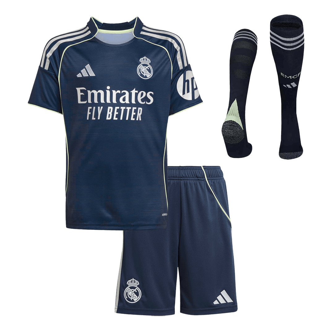 Real Madrid Borte Barn Draktsett 2025/26 – Trøye + Shorts + Strømper